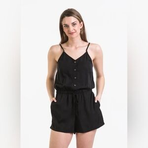 Harlow Womens Medium/Large Black Romper Cinch Waist Pockets Jumpsuit 1 Piece